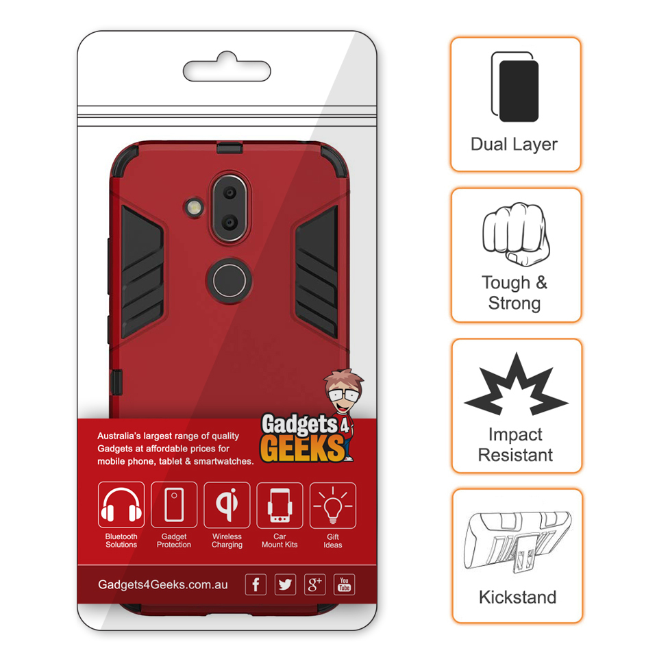 Slim Armour Tough Shockproof Case & Stand for Nokia 8.1 - Red